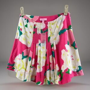 LILLY PULITZER Caldwell Skirt Diddy Polk Pleated Pink Floral Silk Blend Size 0